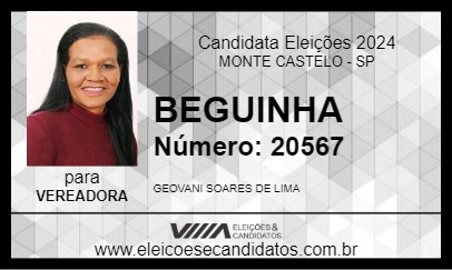 Candidato BEGUINHA 2024 - MONTE CASTELO - Eleições