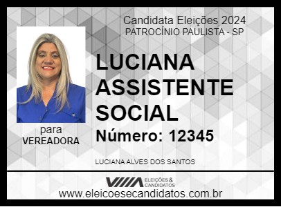 Candidato LUCIANA ASSISTENTE SOCIAL 2024 - PATROCÍNIO PAULISTA - Eleições