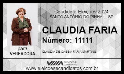 Candidato CLAUDIA FARIA 2024 - SANTO ANTÔNIO DO PINHAL - Eleições