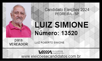 Candidato LUIZ SIMIONE 2024 - PEDREIRA - Eleições