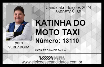 Candidato KATINHA DO MOTO TAXI 2024 - BARRETOS - Eleições