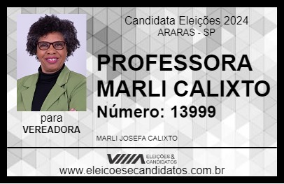 Candidato PROFESSORA MARLI CALIXTO 2024 - ARARAS - Eleições