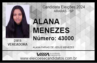 Candidato ALANA MENEZES 2024 - ARARAS - Eleições