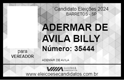 Candidato ADERMAR DE AVILA BILLY 2024 - BARRETOS - Eleições