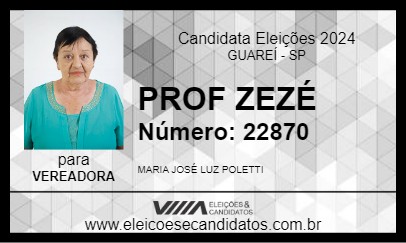 Candidato PROF ZEZÉ 2024 - GUAREÍ - Eleições