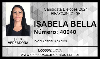 Candidato ISABELA BELLA 2024 - PIRAPOZINHO - Eleições