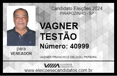 Candidato VAGNER TESTÃO 2024 - PIRAPOZINHO - Eleições