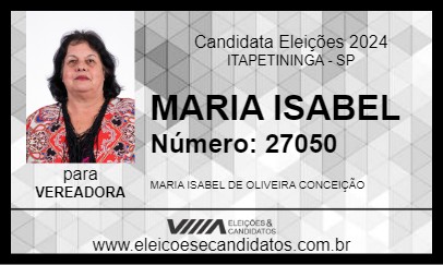 Candidato MARIA ISABEL 2024 - ITAPETININGA - Eleições