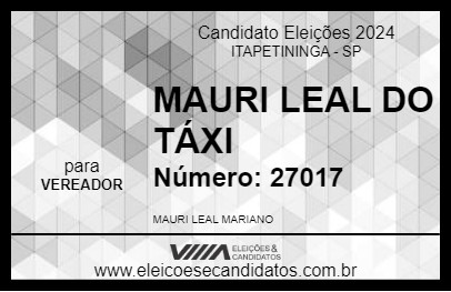 Candidato MAURI LEAL DO TÁXI 2024 - ITAPETININGA - Eleições