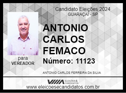 Candidato ANTONIO CARLOS FEMACO 2024 - GUARAÇAÍ - Eleições