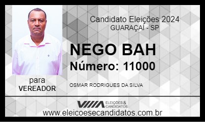 Candidato NEGO BAH 2024 - GUARAÇAÍ - Eleições