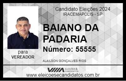 Candidato BAIANO DA PADARIA  2024 - IRACEMÁPOLIS - Eleições