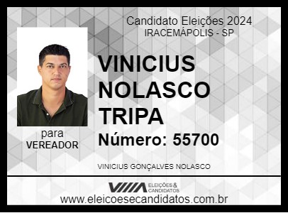 Candidato VINICIUS NOLASCO TRIPA 2024 - IRACEMÁPOLIS - Eleições