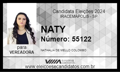 Candidato NATY COLOMBO 2024 - IRACEMÁPOLIS - Eleições