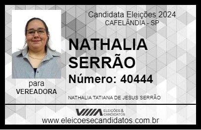 Candidato NATHALIA SERRÃO 2024 - CAFELÂNDIA - Eleições