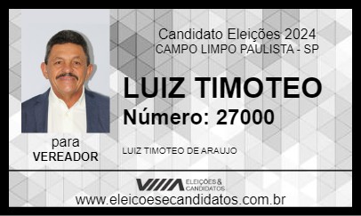 Candidato LUIZ TIMOTEO 2024 - CAMPO LIMPO PAULISTA - Eleições