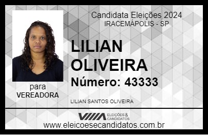 Candidato LILIAN OLIVEIRA  2024 - IRACEMÁPOLIS - Eleições