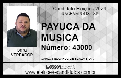 Candidato PAYUCA DA MÚSICA 2024 - IRACEMÁPOLIS - Eleições