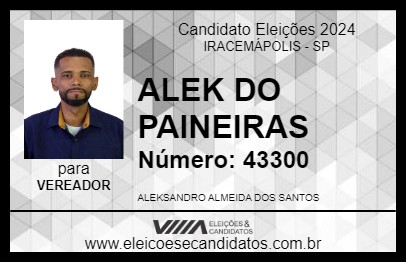 Candidato ALEK DO PAINEIRAS 2024 - IRACEMÁPOLIS - Eleições