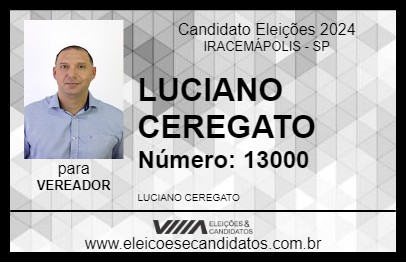 Candidato LUCIANO CEREGATO 2024 - IRACEMÁPOLIS - Eleições