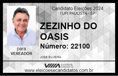 Candidato ZEZINHO DO OASIS 2024 - TUPI PAULISTA - Eleições