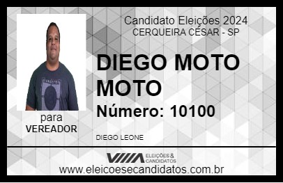 Candidato DIEGO MOTO MOTO 2024 - CERQUEIRA CÉSAR - Eleições