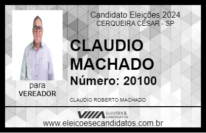 Candidato CLAUDIO MACHADO 2024 - CERQUEIRA CÉSAR - Eleições