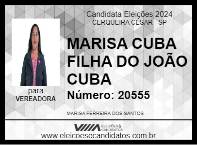 Candidato MARISA CUBA FILHA DO JOÃO CUBA 2024 - CERQUEIRA CÉSAR - Eleições