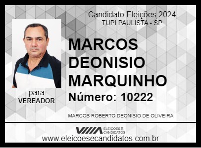 Candidato MARCOS DIONISIO MARQUINHO 2024 - TUPI PAULISTA - Eleições