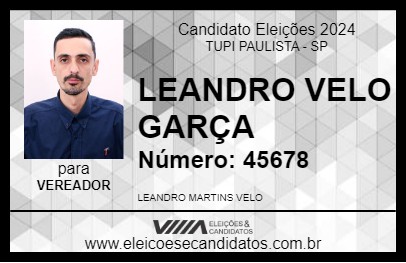 Candidato LEANDRO VELO GARÇA 2024 - TUPI PAULISTA - Eleições