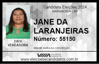 Candidato JANE DA LARANJEIRAS 2024 - NARANDIBA - Eleições