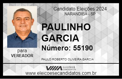 Candidato PAULINHO GARCIA 2024 - NARANDIBA - Eleições