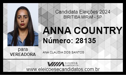 Candidato ANNA COUNTRY 2024 - BIRITIBA MIRIM - Eleições