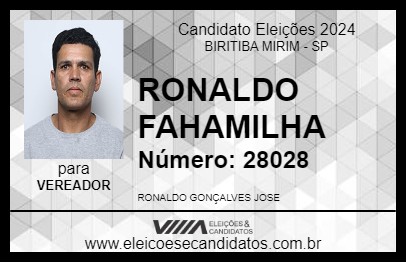 Candidato RONALDO FAHAMILHA 2024 - BIRITIBA MIRIM - Eleições