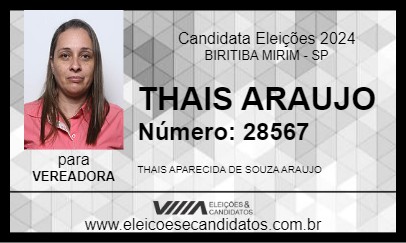 Candidato THAIS ARAUJO 2024 - BIRITIBA MIRIM - Eleições