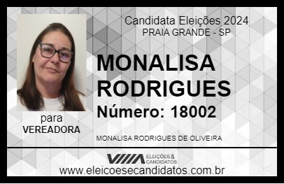 Candidato MONALISA RODRIGUES 2024 - PRAIA GRANDE - Eleições