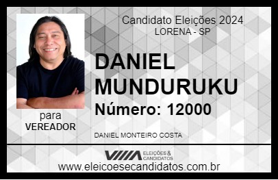 Candidato DANIEL MUNDURUKU 2024 - LORENA - Eleições