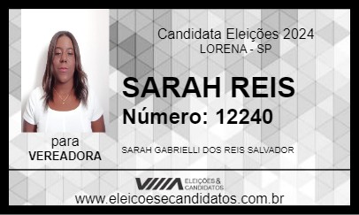 Candidato SARAH REIS 2024 - LORENA - Eleições