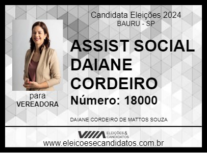 Candidato ASSIST SOCIAL DAIANE CORDEIRO 2024 - BAURU - Eleições