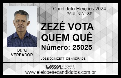 Candidato ZEZÉ VOTA QUEM QUÊ 2024 - PAULÍNIA - Eleições