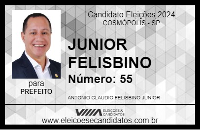 Candidato JUNIOR FELISBINO 2024 - COSMÓPOLIS - Eleições