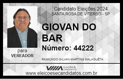 Candidato GIOVAN DO BAR 2024 - SANTA ROSA DE VITERBO - Eleições