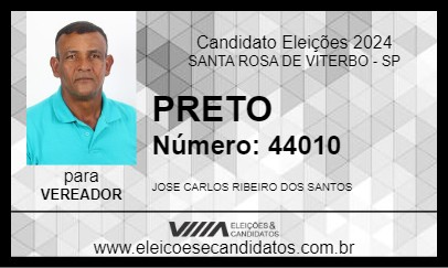 Candidato PRETO 2024 - SANTA ROSA DE VITERBO - Eleições