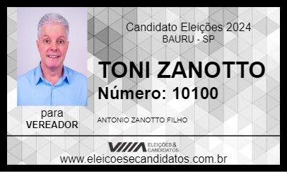 Candidato TONI ZANOTTO 2024 - BAURU - Eleições