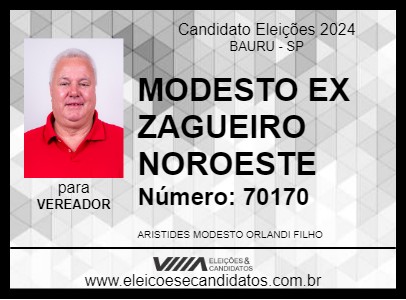 Candidato MODESTO EX ZAGUEIRO NOROESTE 2024 - BAURU - Eleições