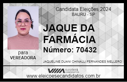 Candidato JAQUE DA FARMÁCIA 2024 - BAURU - Eleições