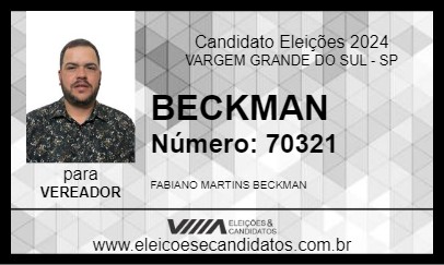 Candidato BECKMAN 2024 - VARGEM GRANDE DO SUL - Eleições