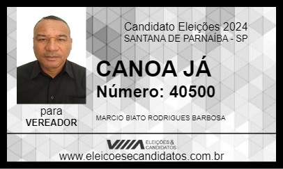 Candidato CANOA JÁ 2024 - SANTANA DE PARNAÍBA - Eleições