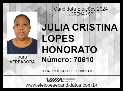 Candidato JULIA CRISTINA LOPES HONORATO 2024 - LORENA - Eleições