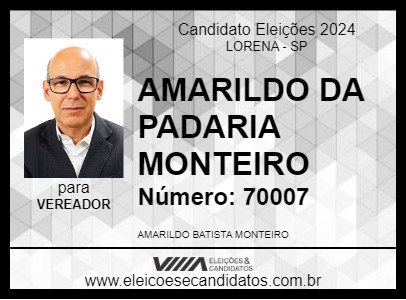 Candidato AMARILDO DA PADARIA MONTEIRO 2024 - LORENA - Eleições